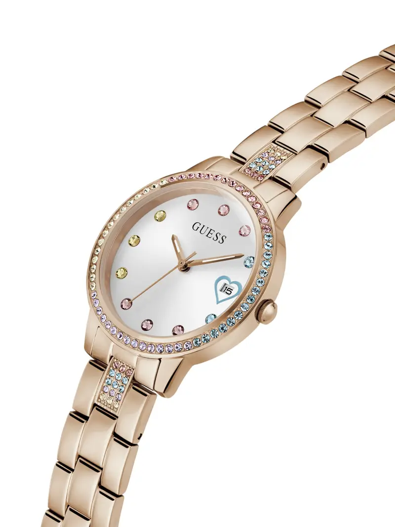 GUESS Orologio analogico 'THREE OF HEARTS' blu chiaro / oro rosé / rosa / bianco miniatura 2