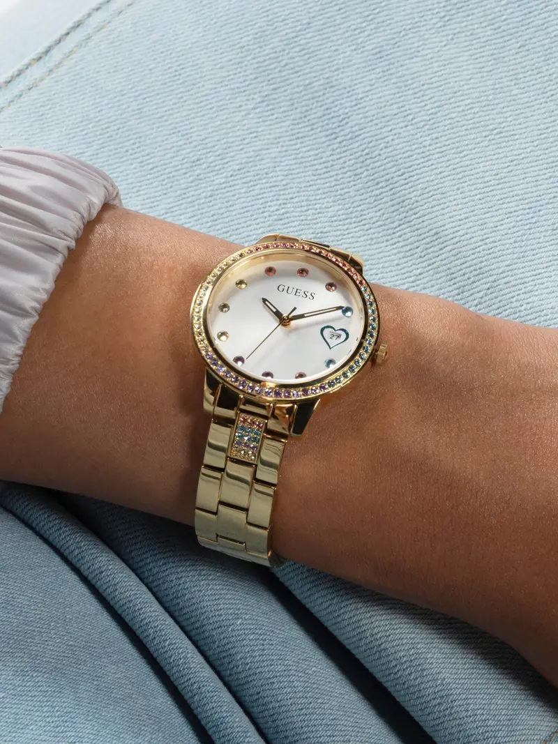 GUESS Orologio analogico 'THREE OF HEARTS' blu chiaro / oro / rosa / bianco miniatura 3