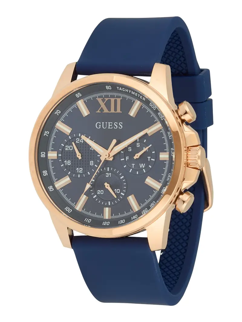 GUESS Orologio analogico 'Walker'  blu scuro / oro rosé