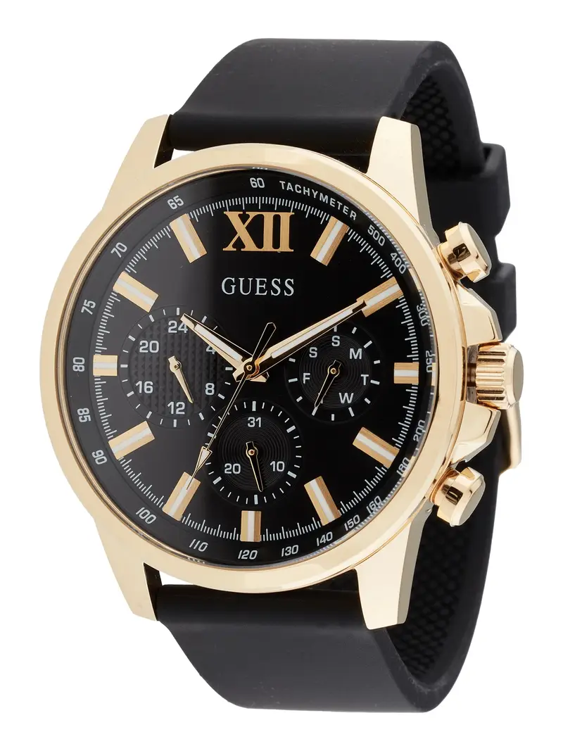 GUESS Orologio analogico 'WALKER' oro / grigio chiaro / nero