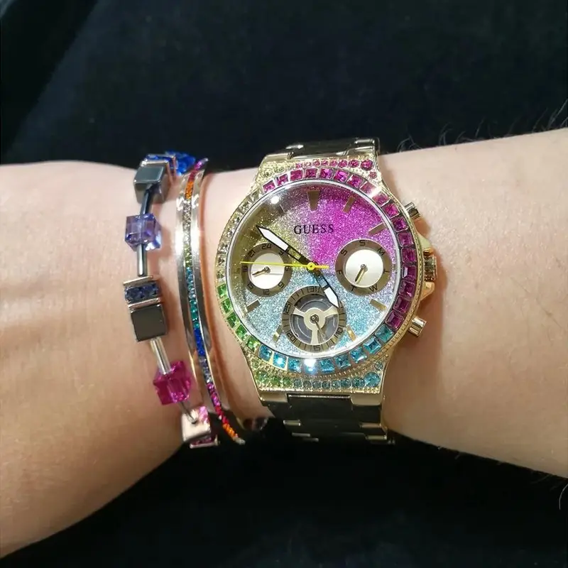 Orologio da uomo al quarzo color argento, con quadrante multifunzione, elegante orologio da polso da uomo, numero di modello GW0258L1 miniatura 2