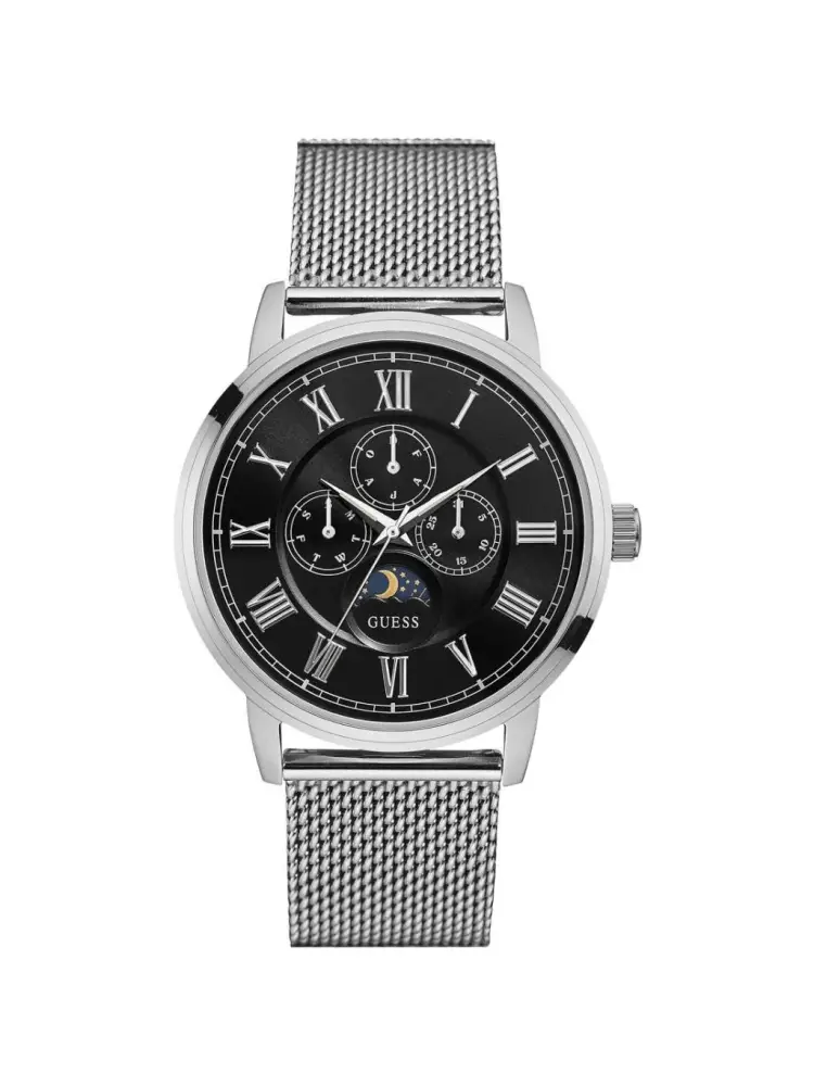 orologio delancy multiquadrante con cinturino in acciaio e quadrante nero