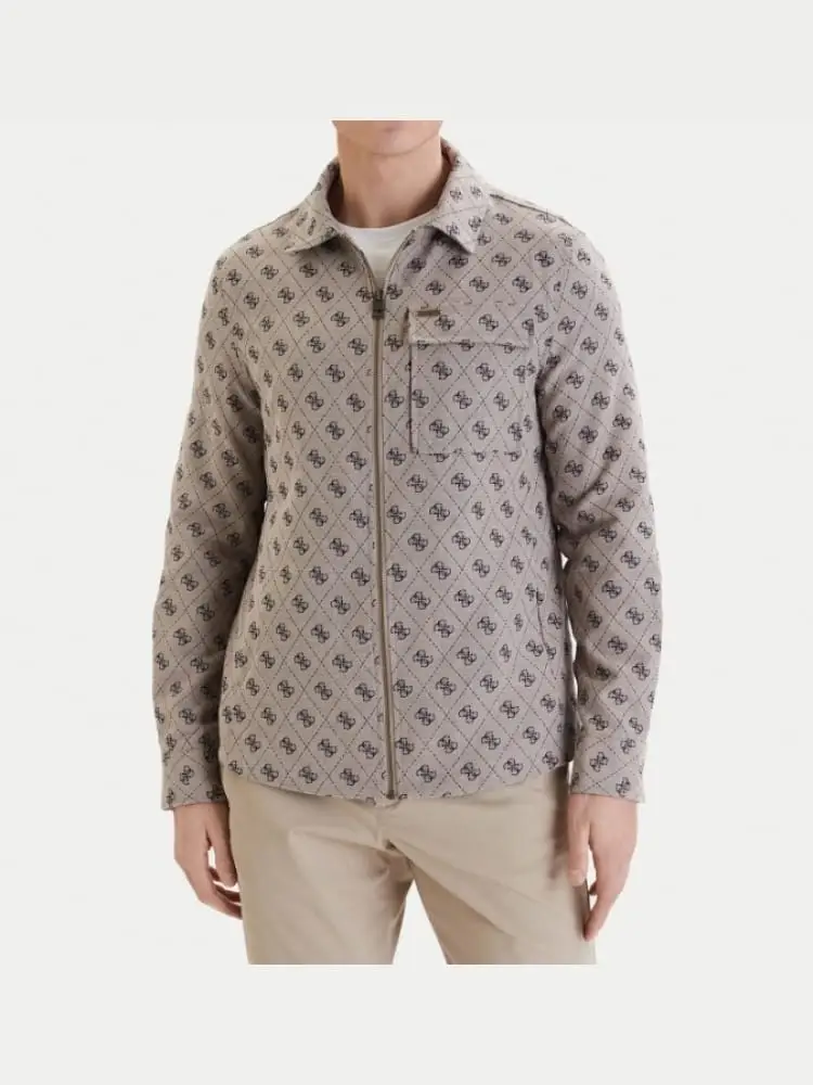 over shirt uomo beige con logo 4g all-over