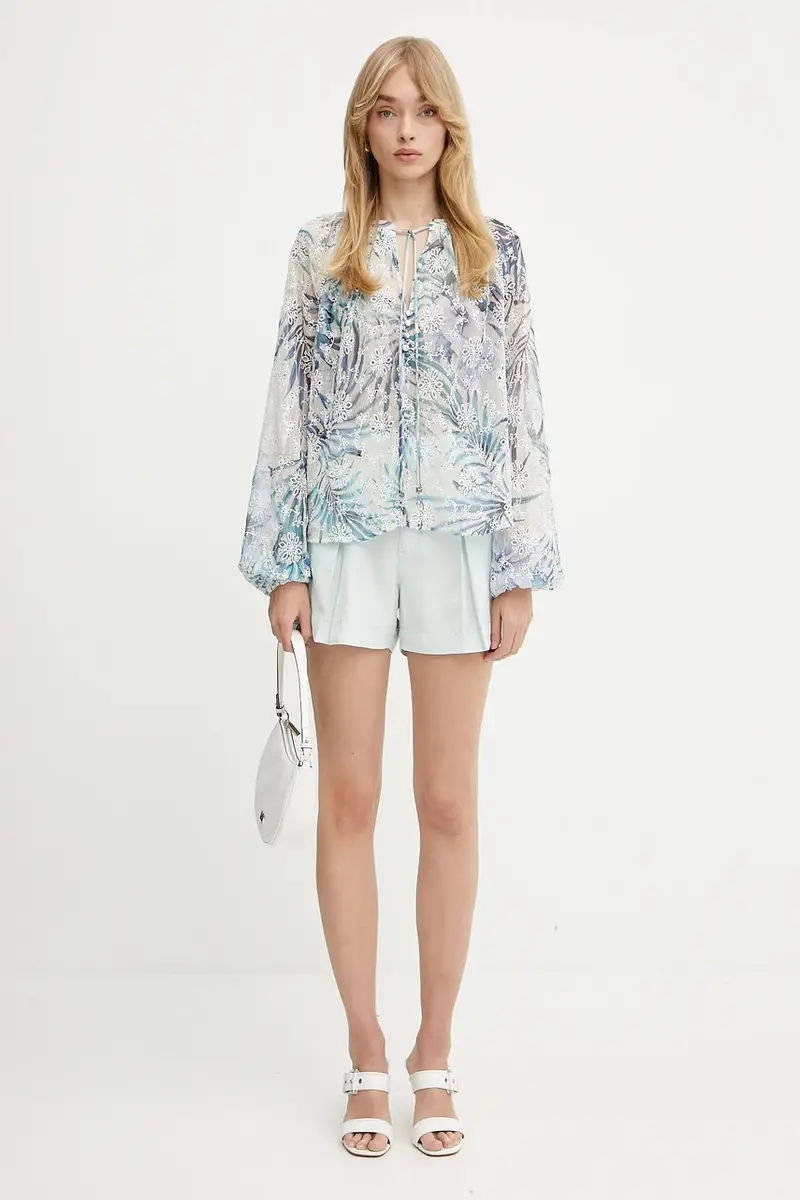 pantaloncini in lino misto SHAYE colore turchese W5GD1J WG8N0 miniatura 2