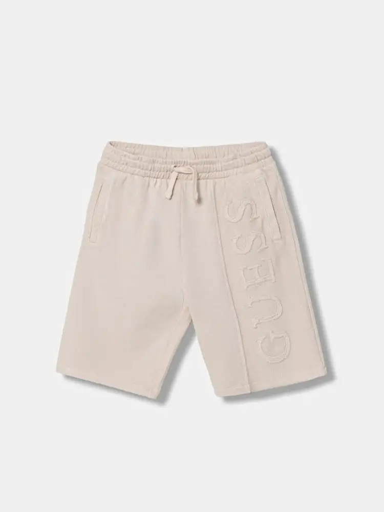 pantaloncini tuta kids/junior in cotone beige con logo laterale