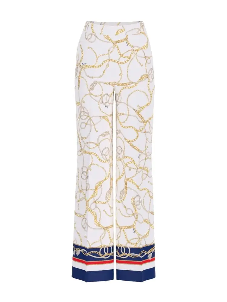 pantalone amanda in raso panna con fantasia catene