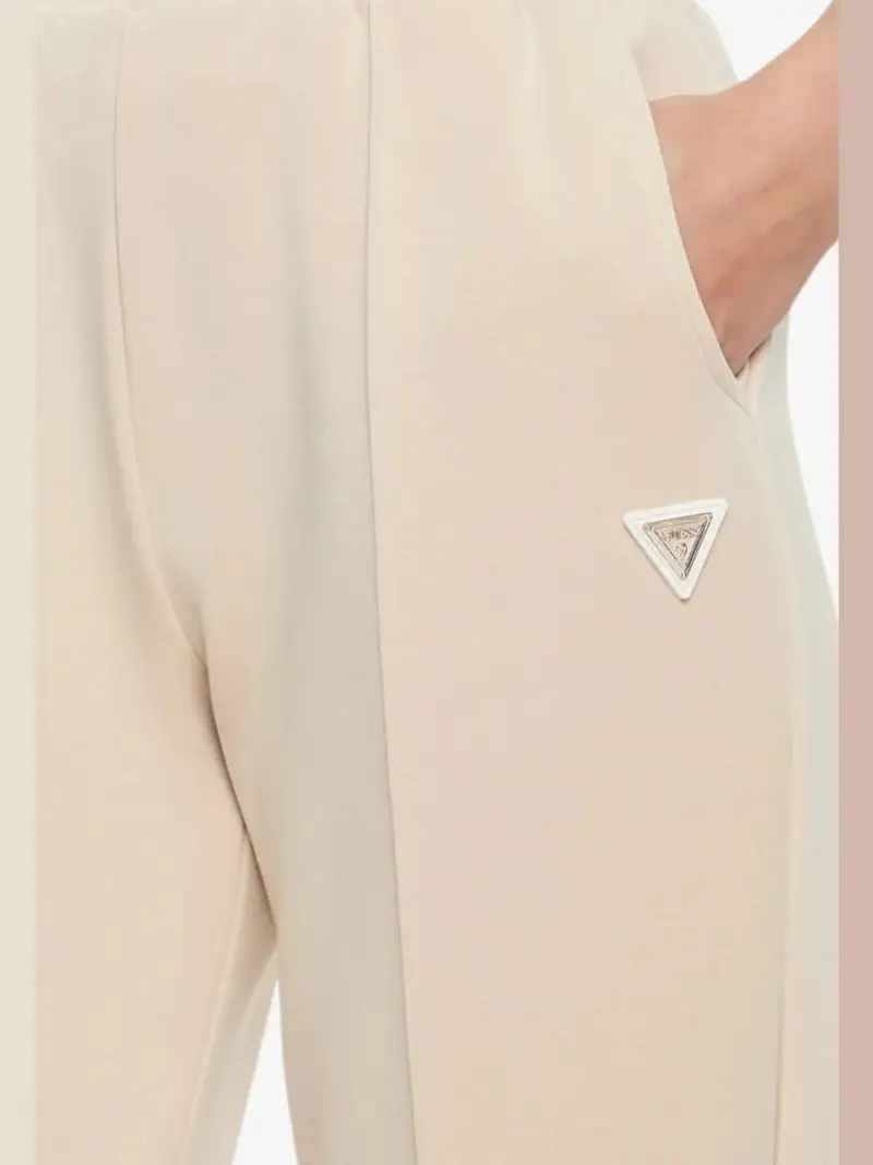 Guess pantalone beige donna in misto cotone mini logo sul lato miniatura 2