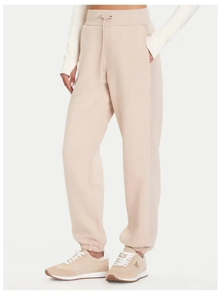 pantalone beige donna tuta in cotone mini logo con strass