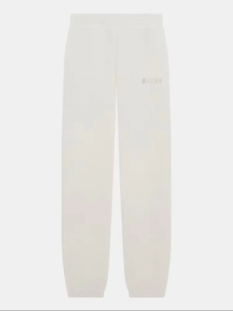 pantalone bianco bambina in misto viscosa logo con strass sul lato