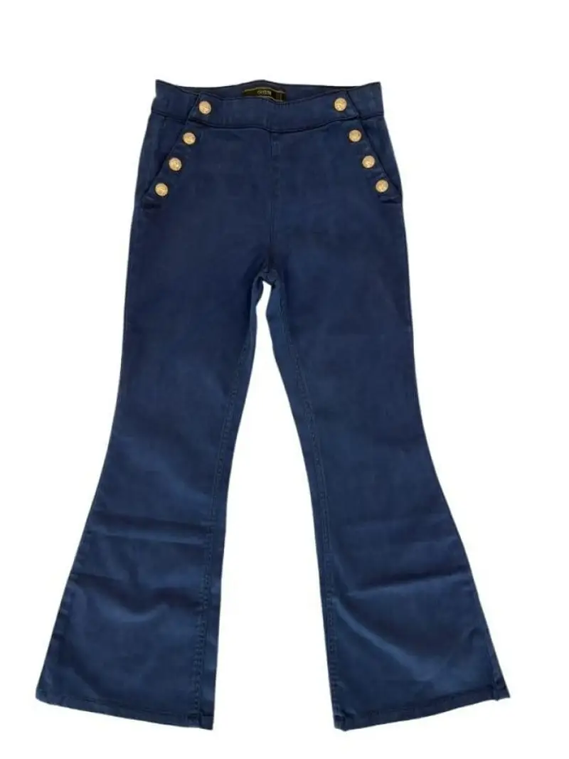 Guess pantalone blu navy bambina svasato bottoni sui lati con logo