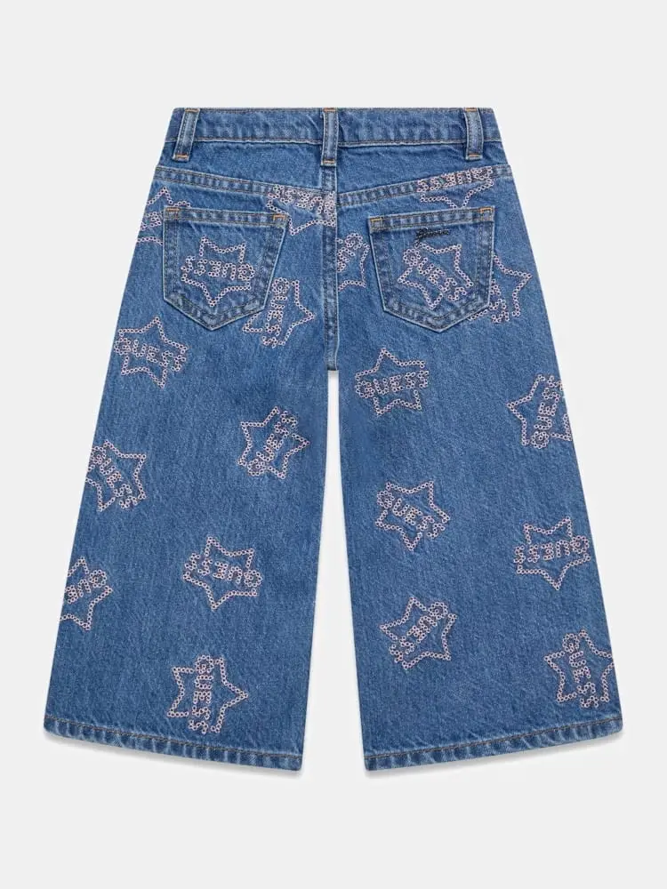pantalone in denim bambina con strass miniatura 2