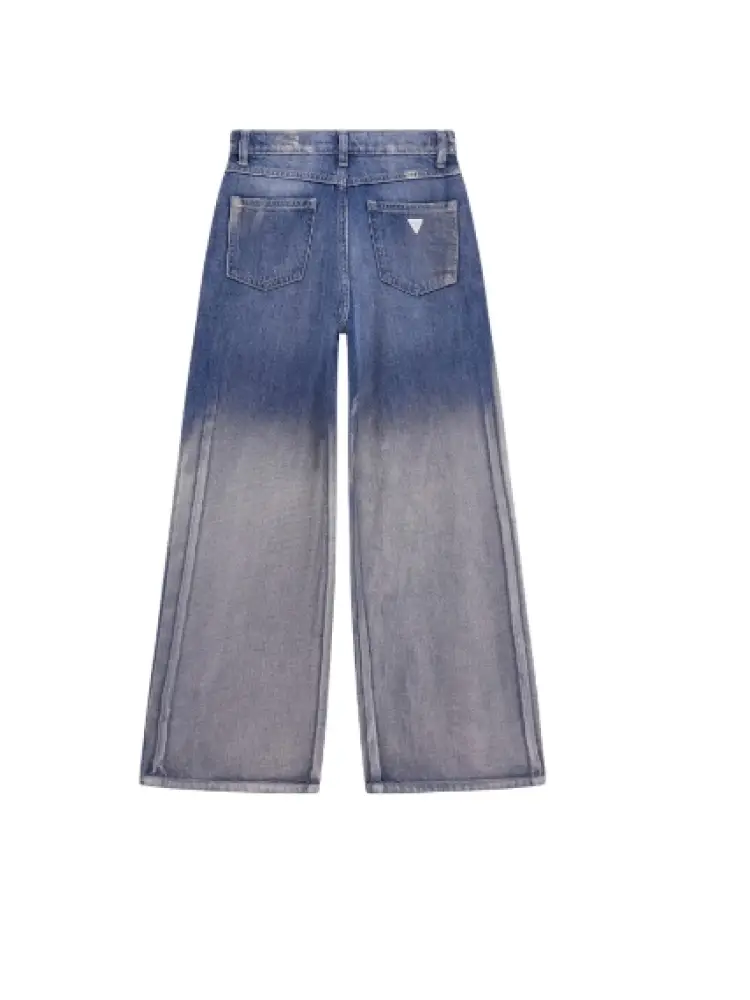 pantalone in denim bambina svasato sfumato sul fondo logo sul retro miniatura 2