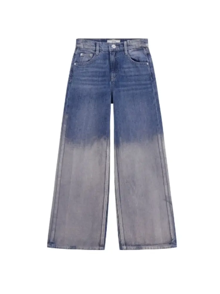 pantalone in denim bambina svasato sfumato sul fondo logo sul retro