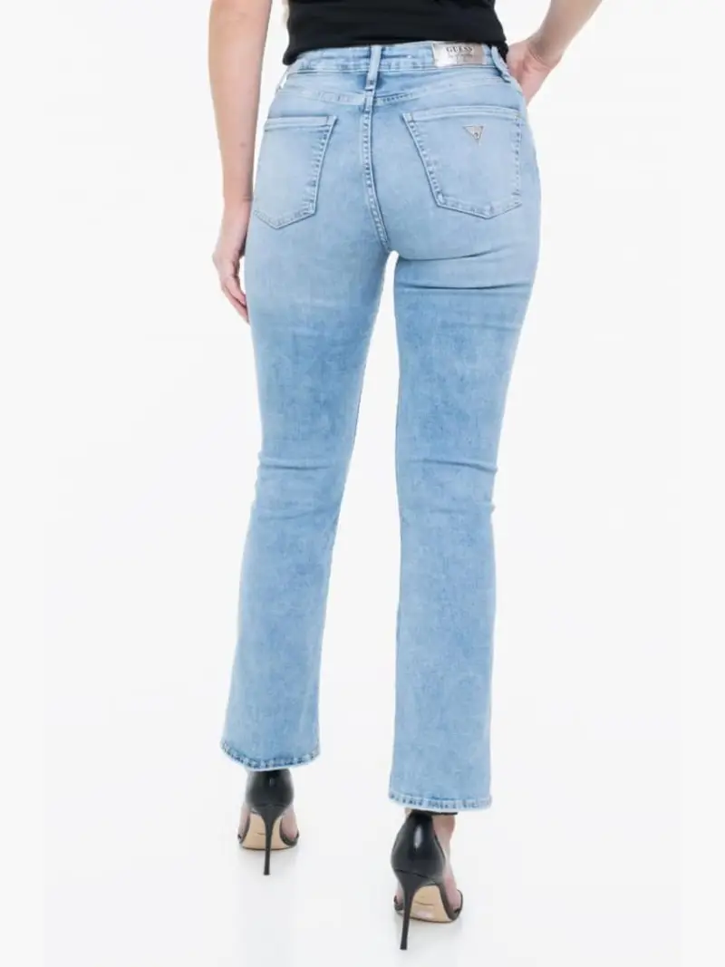 Guess pantalone in denim chiaro donna a zampa logo sul retro miniatura 2