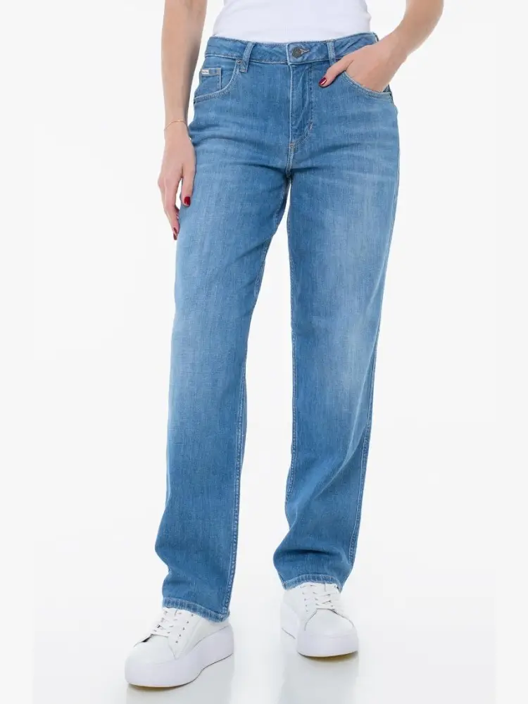 pantalone in denim chiaro donna patch logo sul retro