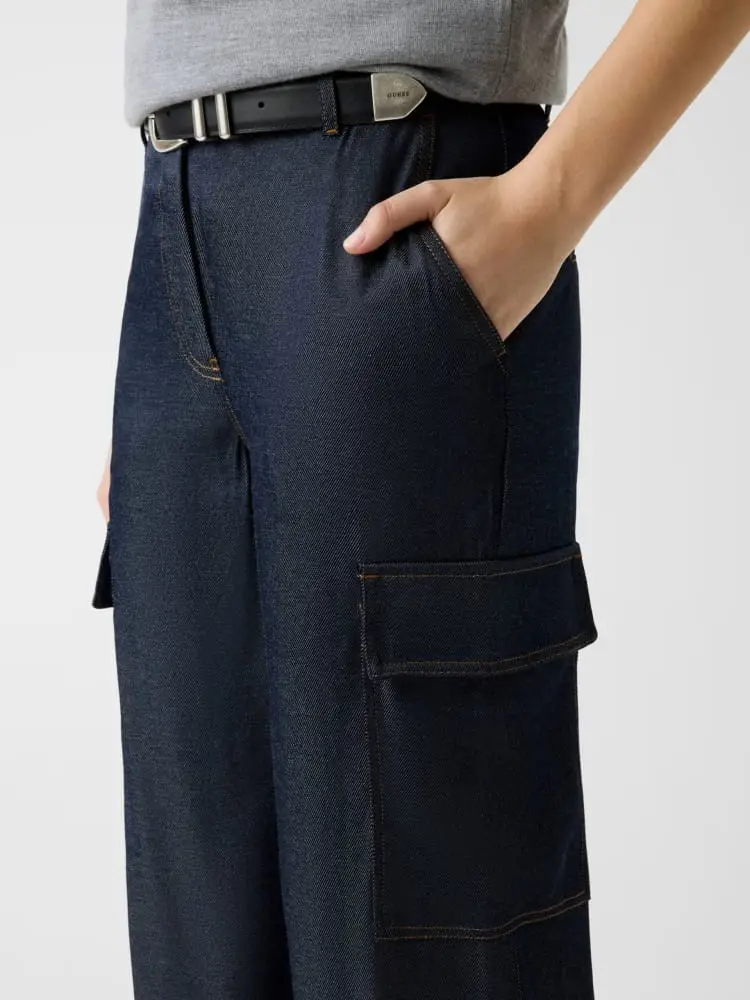 pantalone in denim donna cargo miniatura 2