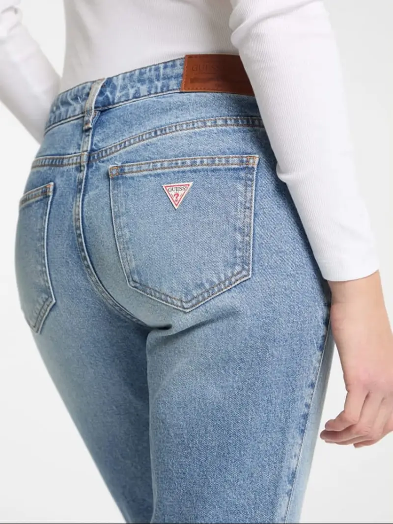 Guess pantalone in denim donna chiaro in cotone patch logo sul retro miniatura 3