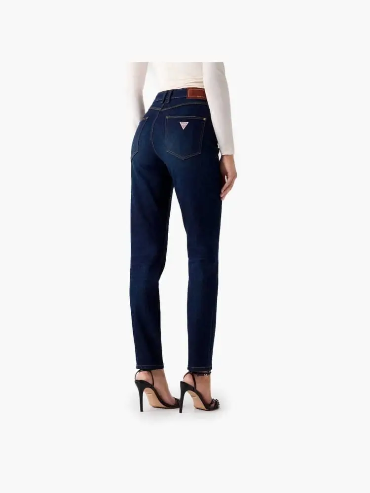 pantalone in denim scuro donna con logo miniatura 3