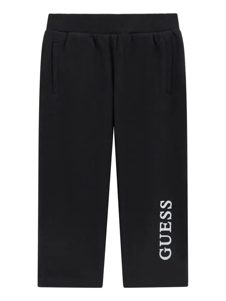 pantalone infant/kids elastico in vita nera con logo laterale