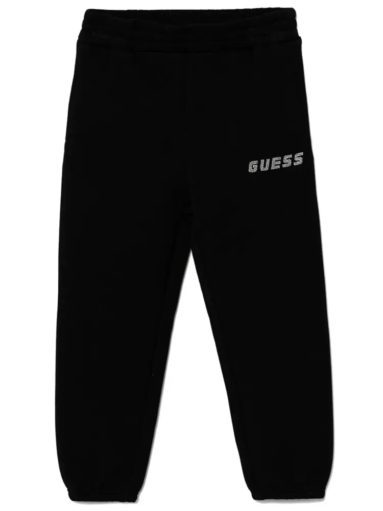pantalone nero bambina tuta in cotone mini logo con strass