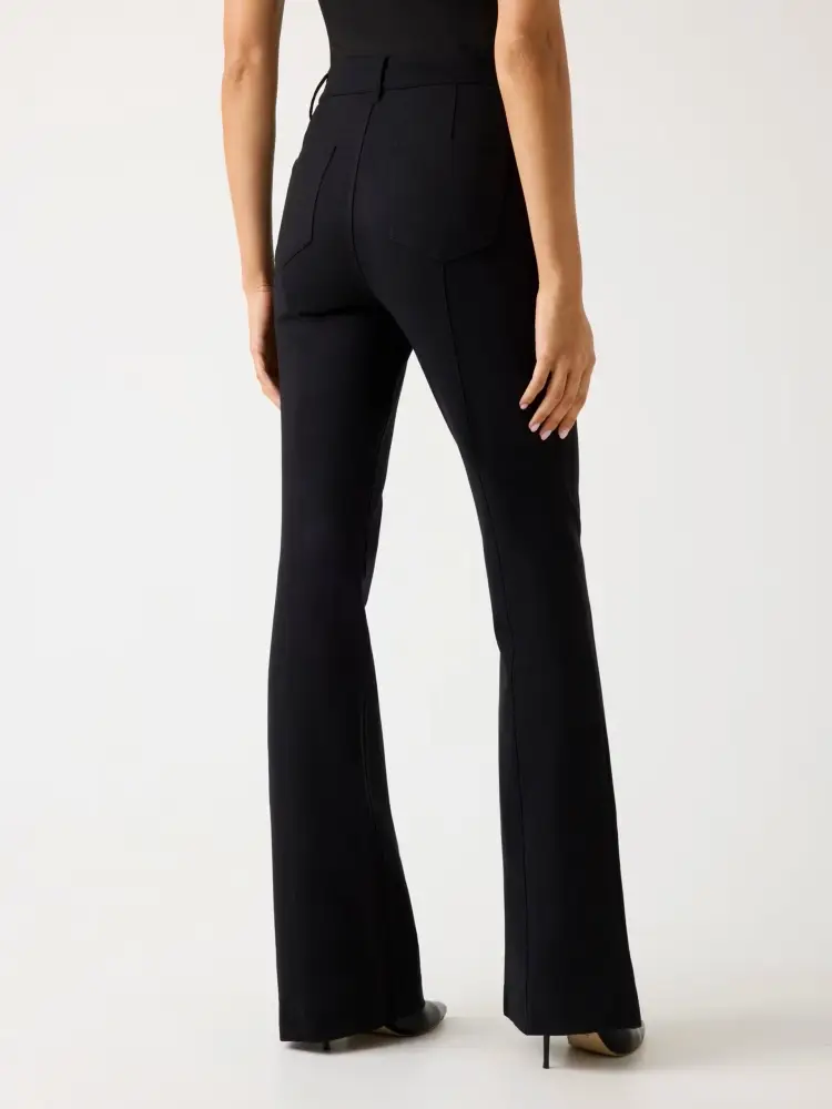 pantalone nero donna a zampa bottoni con logo oro miniatura 2