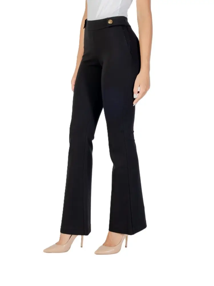 pantalone nero donna in misto viscosa bottoni oro con logo miniatura 2