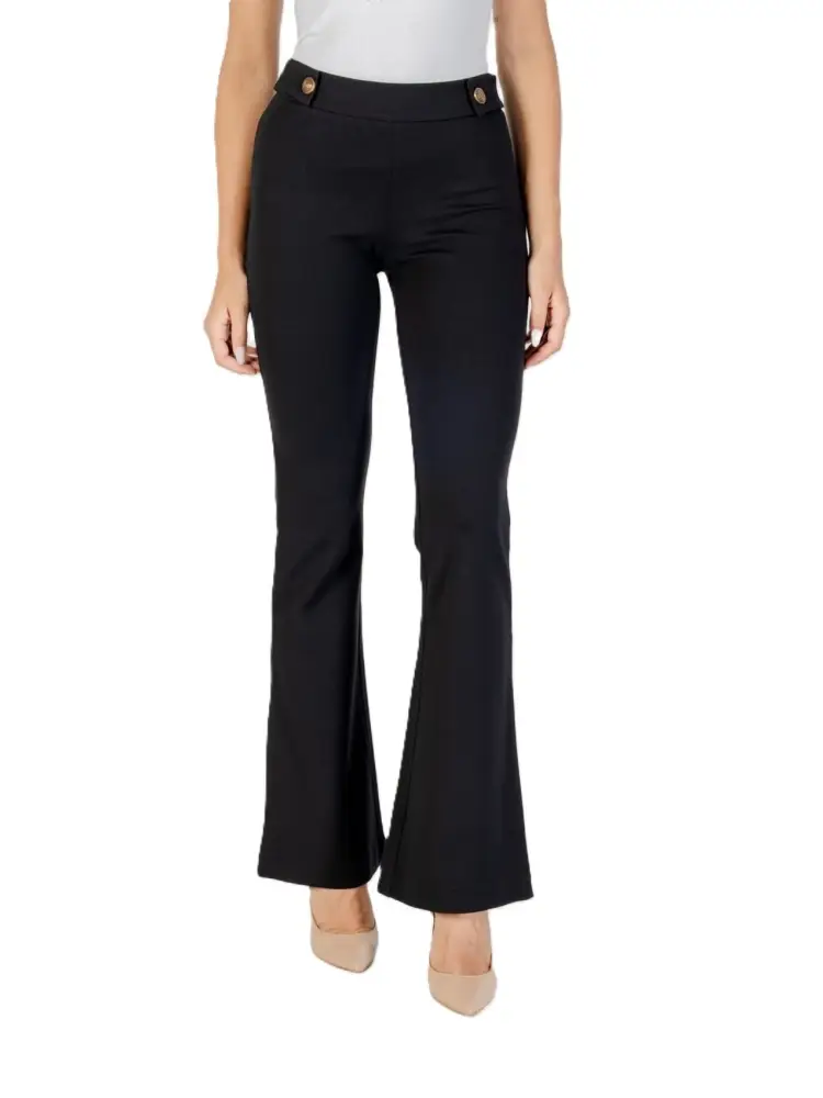 pantalone nero donna in misto viscosa bottoni oro con logo