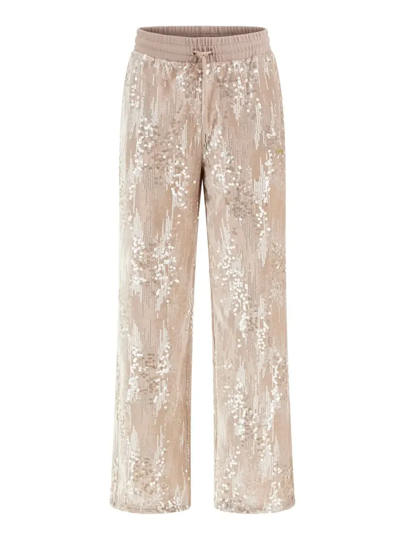 pantalone palazzo guess sequins da donna - beige