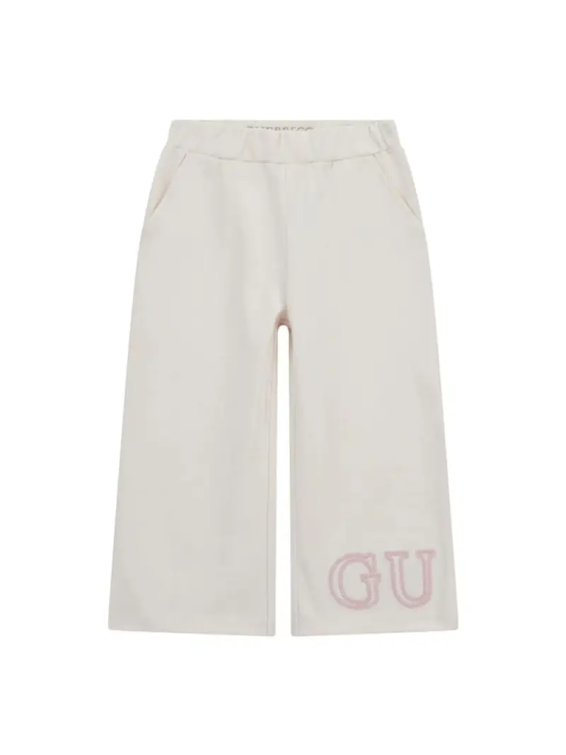 Guess pantalone panna bambina in cotone logo con paillettes sul fondo