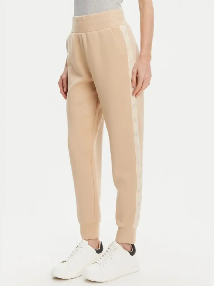 pantaloni da tuta beige regular fit con logo sui lati