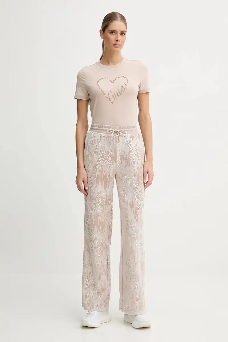 pantaloni da tuta in velluto donna colore beige con applicazione V5BB01 K1922 miniatura 2