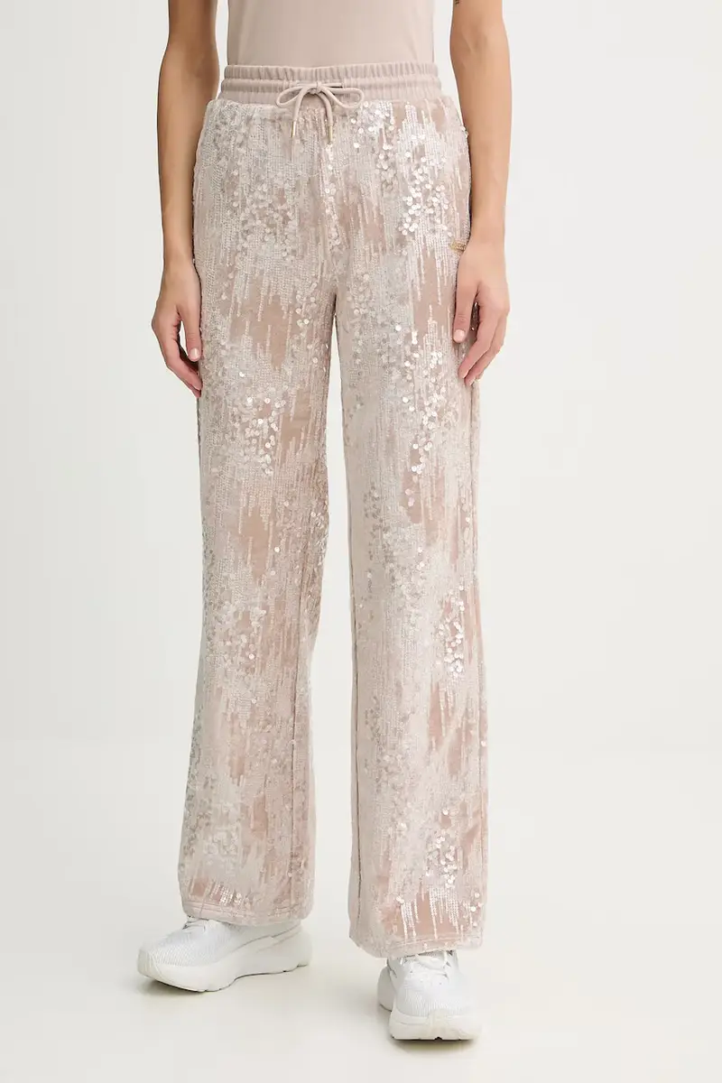 pantaloni da tuta in velluto donna colore beige con applicazione V5BB01 K1922