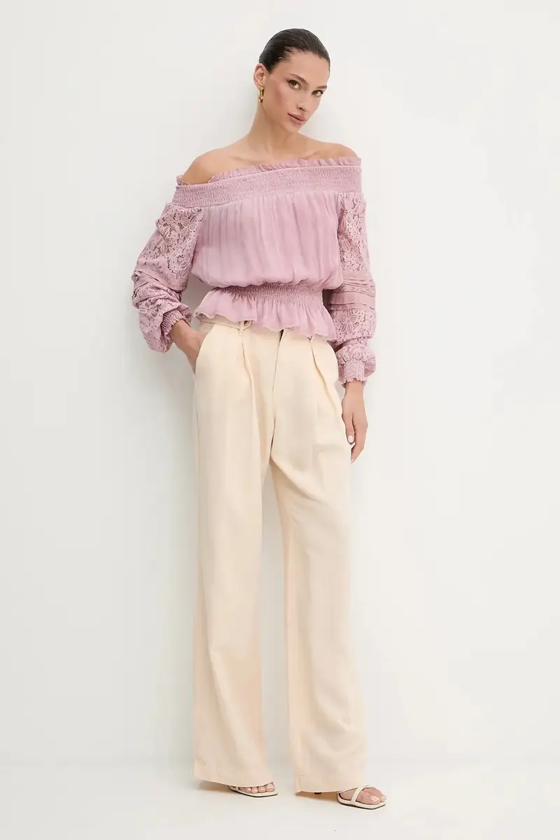 pantaloni in lino misto SHAYE donna colore beige W5GA2G WG8N0 miniatura 2