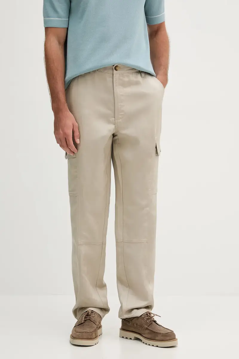 pantaloni in lino misto uomo colore beige M5YB73 WFI72