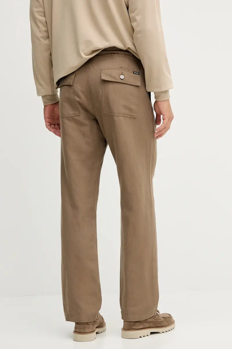 pantaloni in lino uomo colore marrone M5YB77 WHC00 miniatura 3