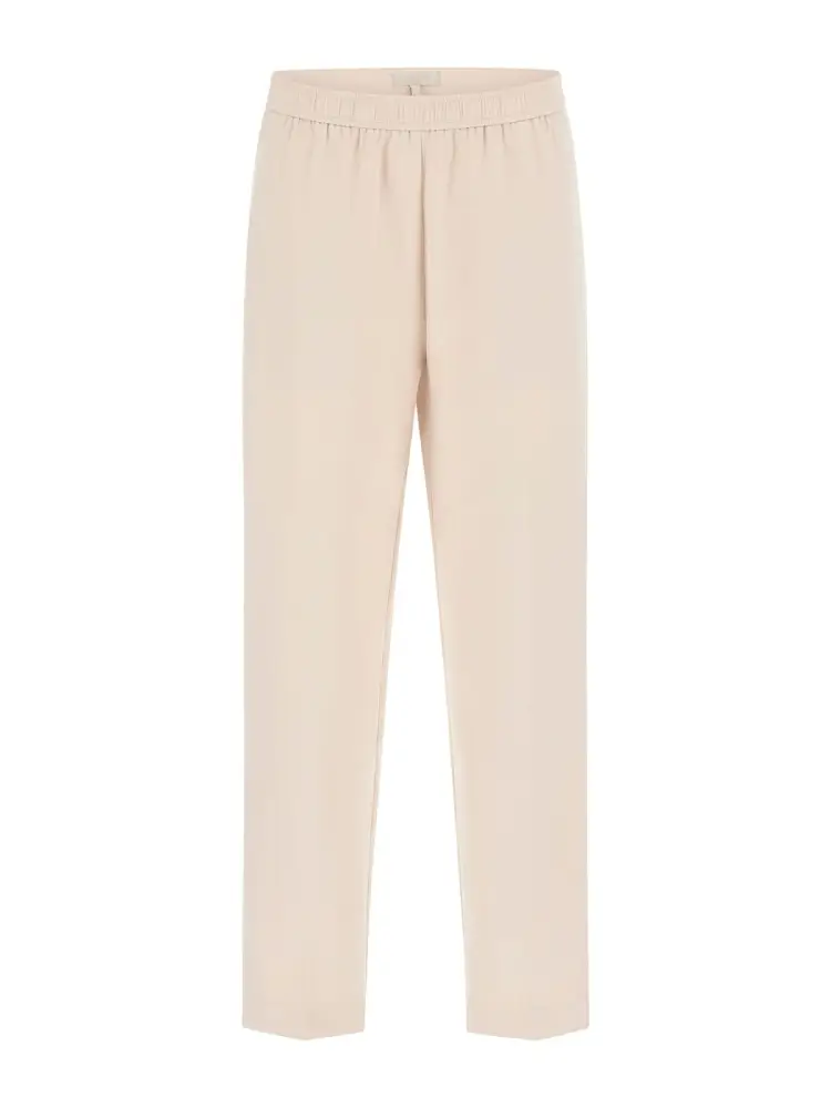 pantaloni jogging roberta beige con gamba plissettata e fascia elastica in vita