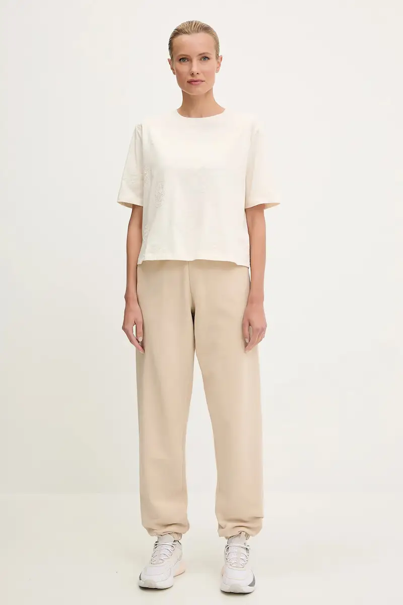 pantaloni tuta di cotone PRIMULA donna colore beige V5YB17 KCRP0 miniatura 2