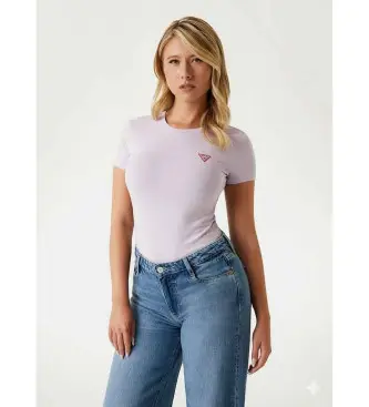 per donna W2YI44J1314 T-shirt elasticizzata con piccolo logo triangolare in lilla (S), Cotone, Manica corta Bianco