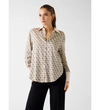 per donna W4YH47WF1T2 Camicia beige con logo all-over (S), Casual, Poliestere, Manica lunga Multicolore