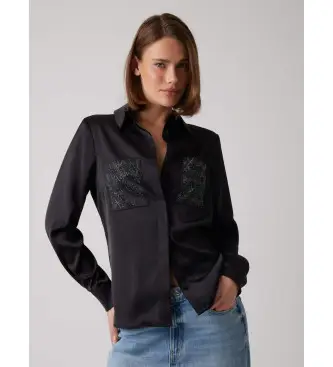 per donna W5RH40WFQC2 Camicia nera vestibilità regolare (XS), Nero, Casual, Poliestere, Manica lunga