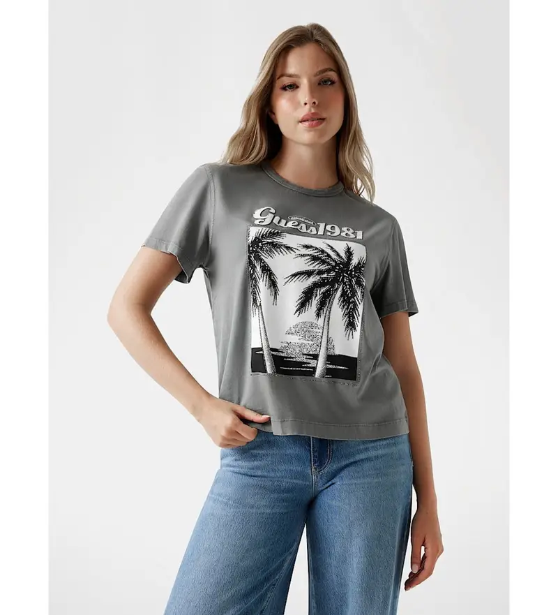 per donna W5YI17I3Z14 Maglietta stampata grigia (XS), Casual, Grigio, Cotone, Manica corta