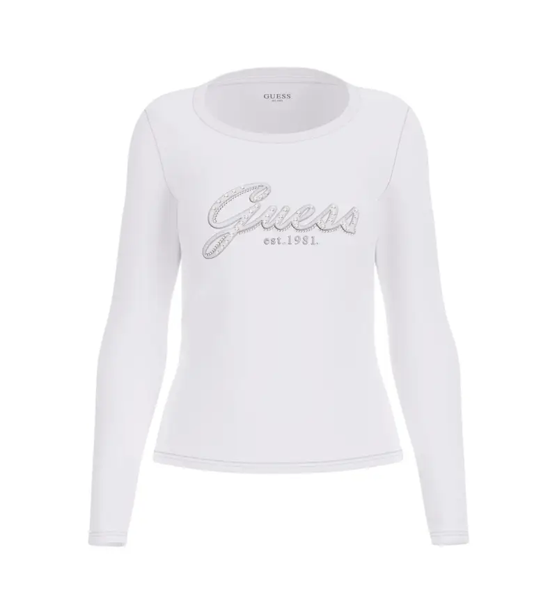 per donna W5YI26J1314 Maglietta bianca con scritta Embro Script (XS), Bianco, Casual, Poliestere, Manica lunga