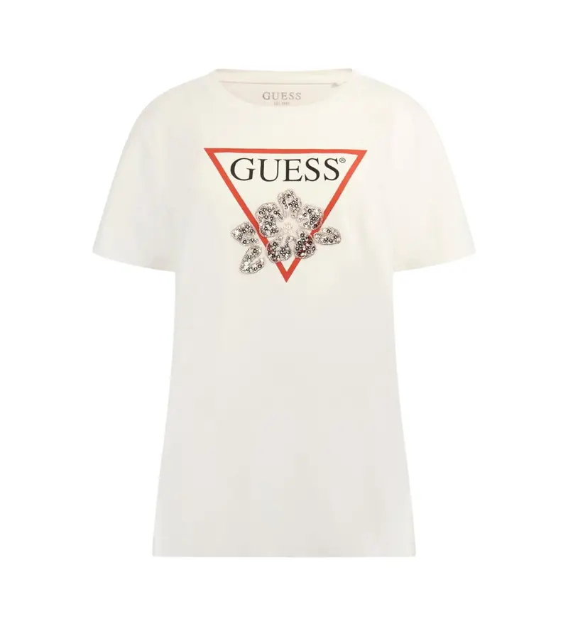 per donna W5YI38I3Z14 Maglietta triangolare con perle beige (XS), Bianco, Casual, Cotone, Manica corta