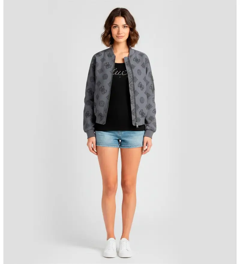 per donna W5YL08WHDK2 Giubbotto bomber con logo blu (XS), Casual, Grigio, Sintetico, Manica lunga