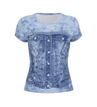 per donna W6GI44K3614 Maglietta blu Flower Denim R5 Sub (XS), Casual, Poliestere, Manica corta