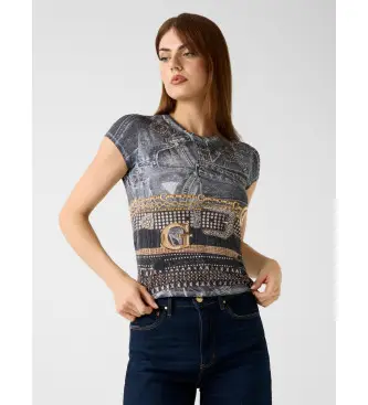 per donna W6RI05KCCG0 Maglietta nera stampata (XS), Nero, Casual, Poliestere, Manica corta