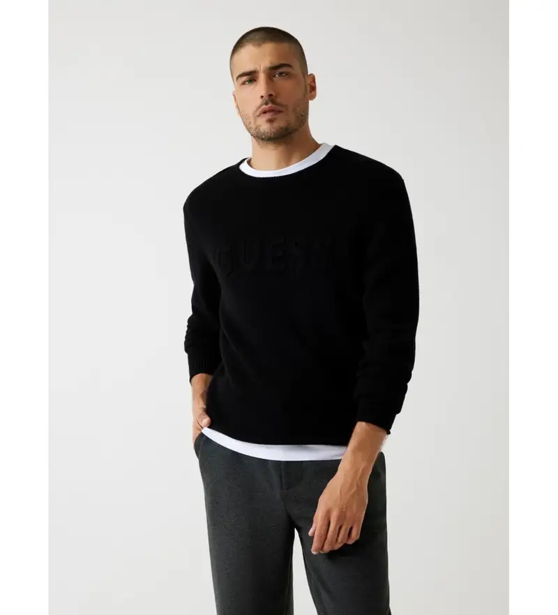 per uomo. M5BR35Z2ZK2 Maglia nera con logo in rilievo (S), Nero, Casual, Poliestere