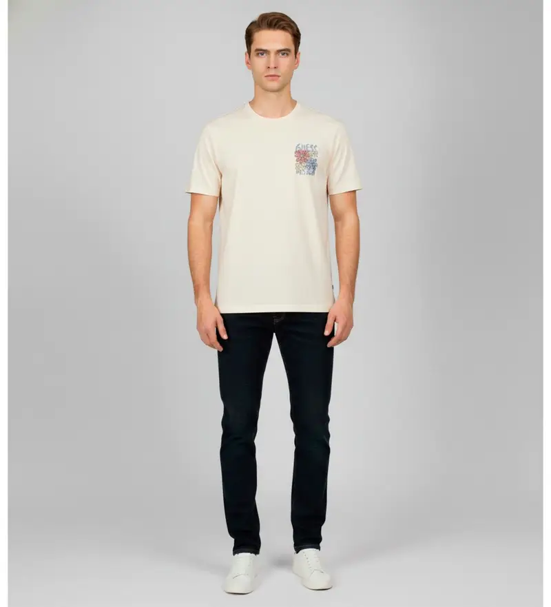 per uomo M5YI20K8FQ4 Maglietta a fiori beige (S), Casual, Cotone, Manica corta