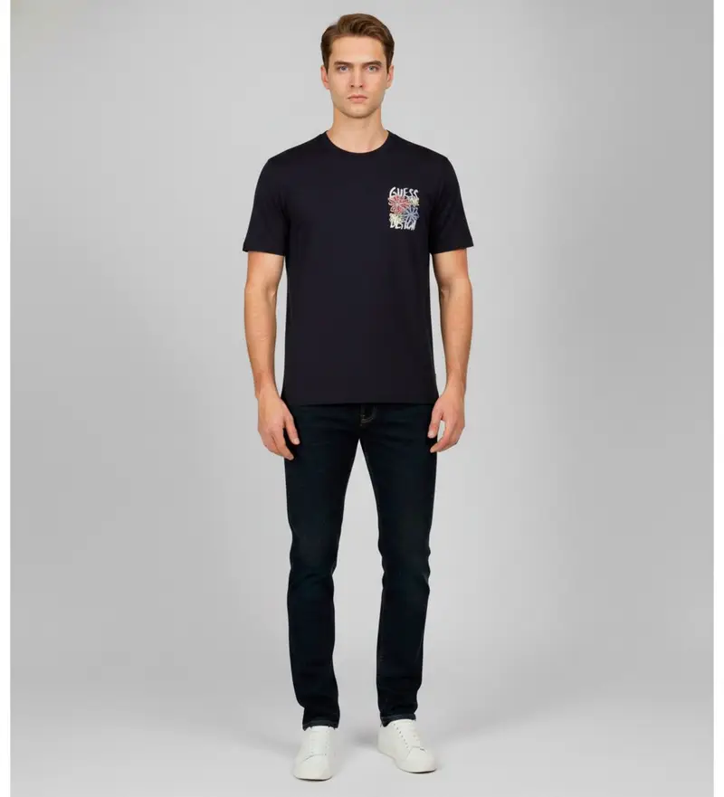 per uomo. M5YI20K8FQ4 Maglietta con fiori blu (S), Casual, Cotone, Manica corta Nero