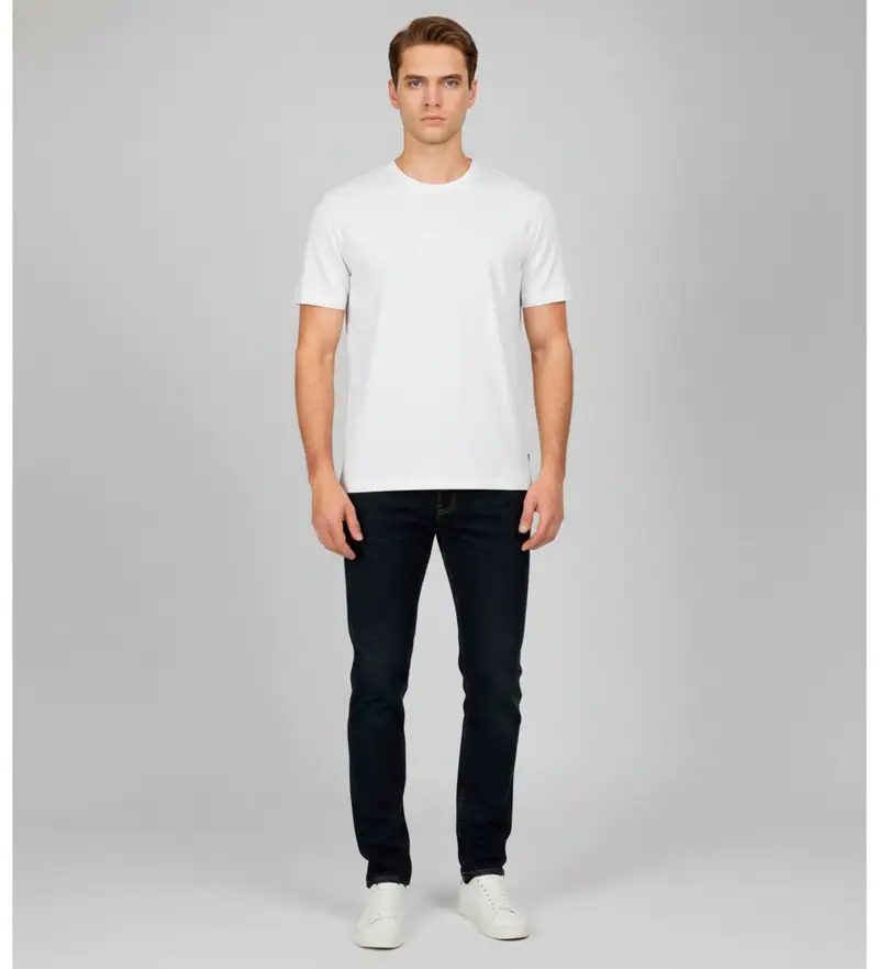 per uomo M5YI44KBW41 Maglietta con grande applicazione sul retro, bianca (S), Bianco, Casual, Sintetico, Manica corta